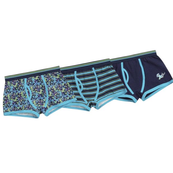 Boys Blue Mix Trunk Fit Boxers; 3-Pack - Image 2