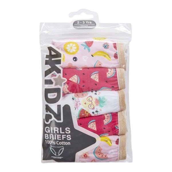 Girls Pink Water Melon Knickers; 5-Pack - Image 3