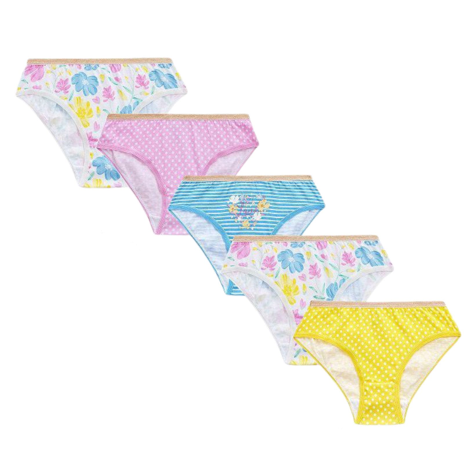 Girls Floral Spotted Knickers; 5-Pack