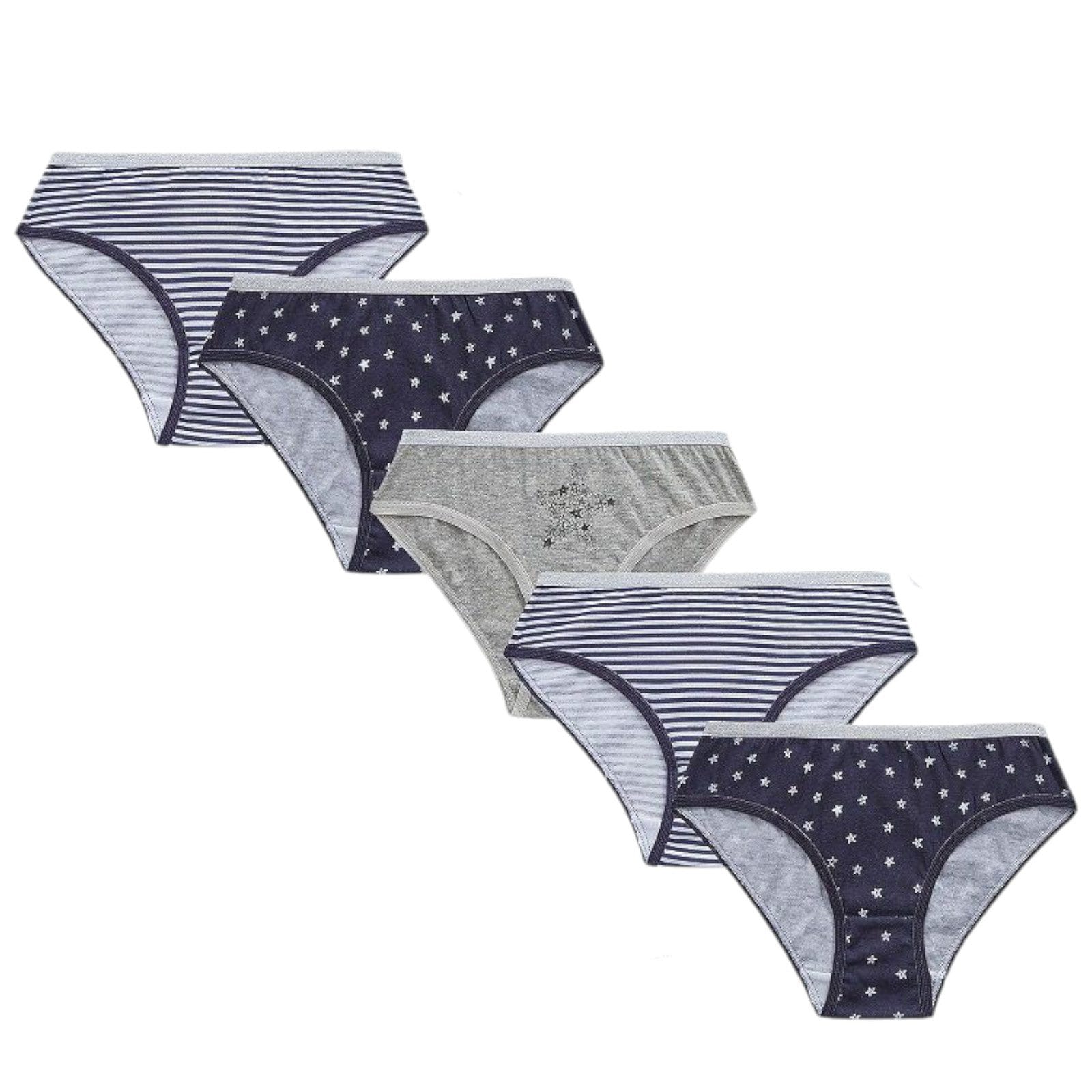 Girls Navy Star Knickers; 5-Pack