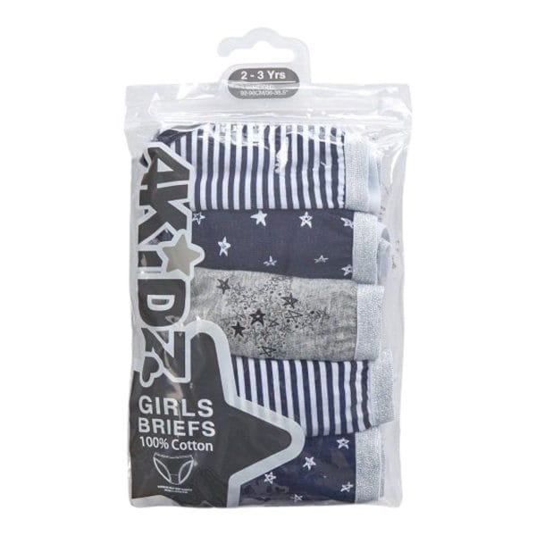 Girls Navy Star Knickers; 5-Pack - Image 3