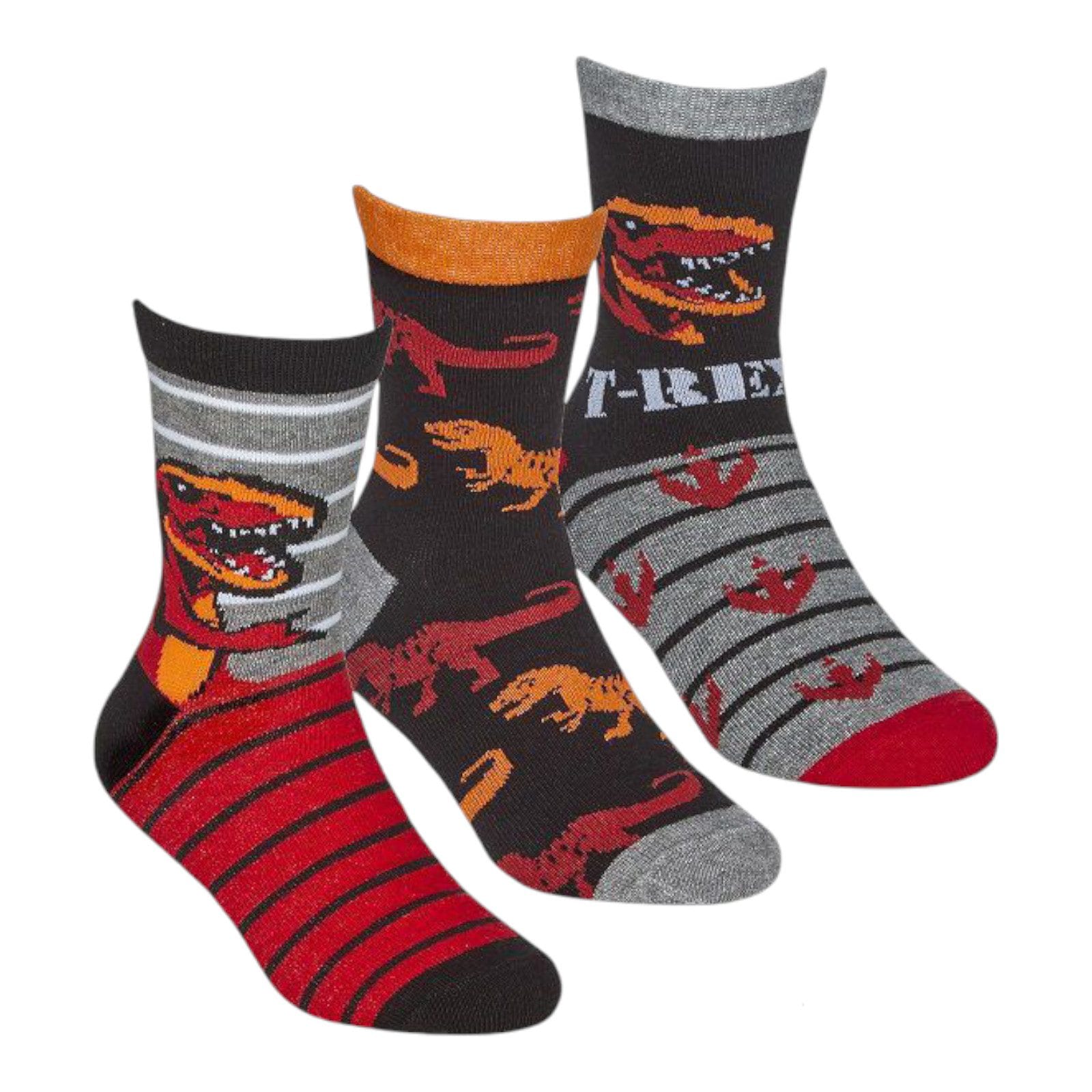 T-Rex Dinosaur Ankle Socks; 3-Pack