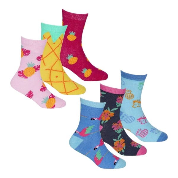 Girls Bright Tropical Ankle Socks; 6-Pack