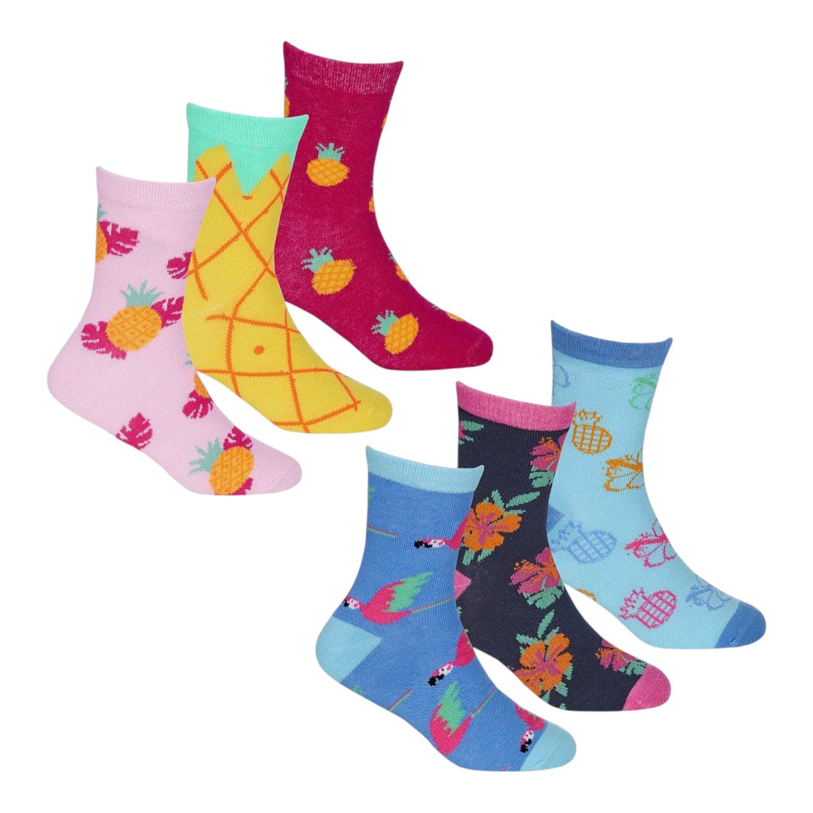 Girls Bright Tropical Ankle Socks; 6-Pack