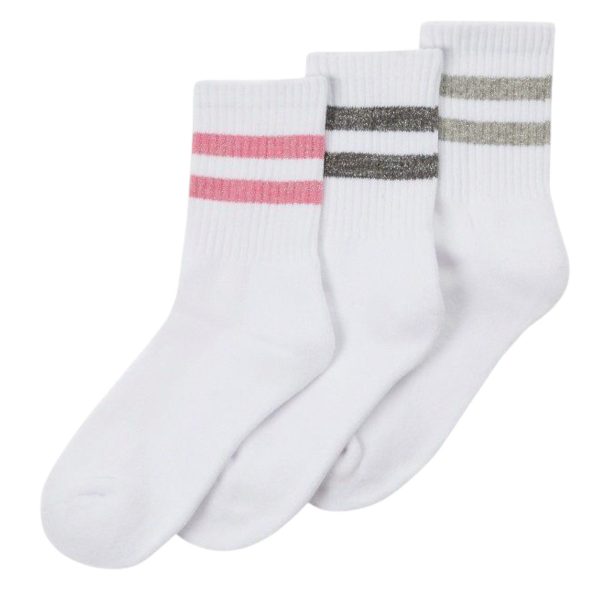Pink Ribbed Sports Socks; 3-Pack