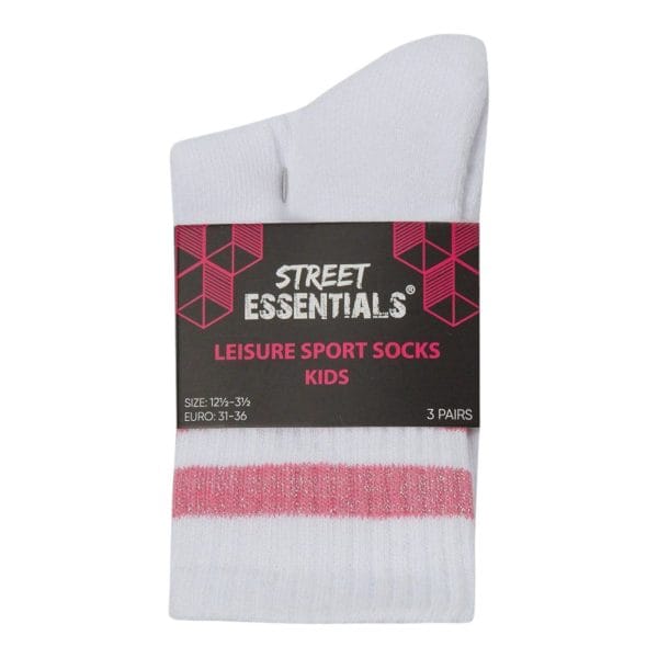 Pink Ribbed Sports Socks; 3-Pack - Image 2