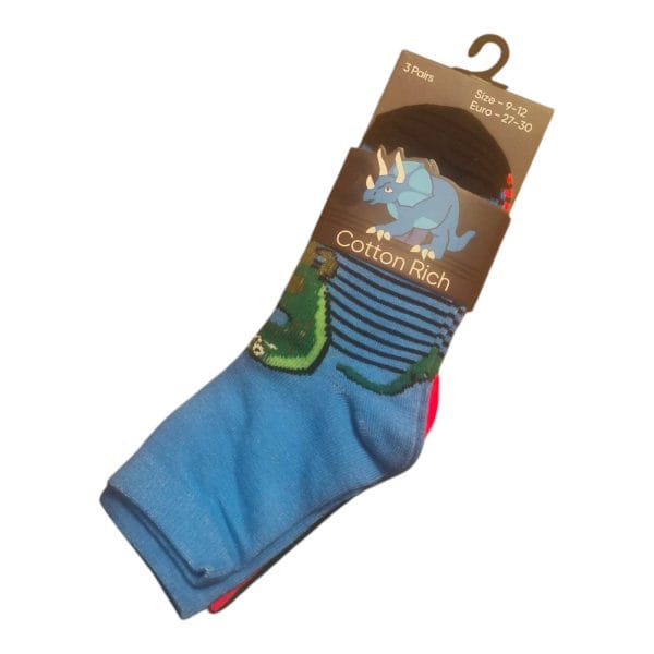 Triceratops Dinosaur Ankle Socks; 3-Pack - Image 2