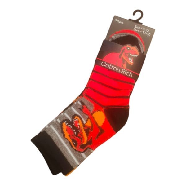 T-Rex Dinosaur Ankle Socks; 3-Pack - Image 2