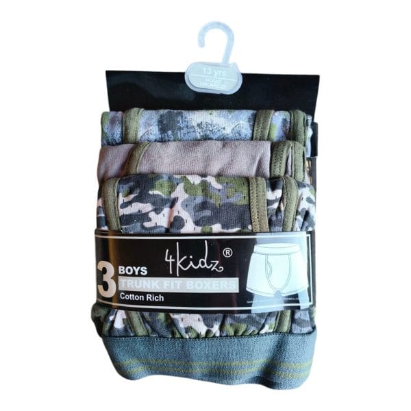 Boys Camo Trunk Fit Boxers; 3-Pack