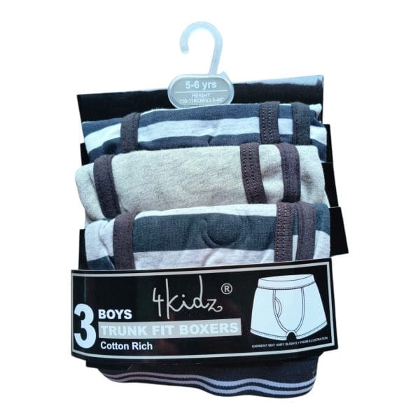 Boys Navy & Grey Trunk Fit Boxers; 3-Pack