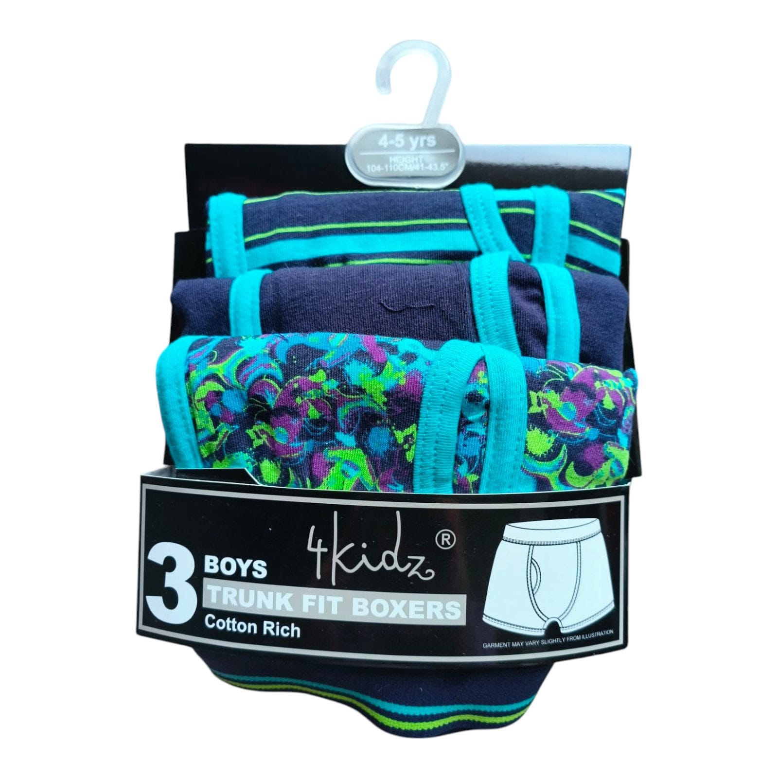 Boys Blue Mix Trunk Fit Boxers; 3-Pack