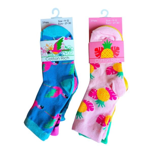 Girls Bright Tropical Ankle Socks; 6-Pack - Image 2