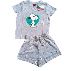 Girls Grey Snoopy Shorts & T-Shirt Pyjamas
