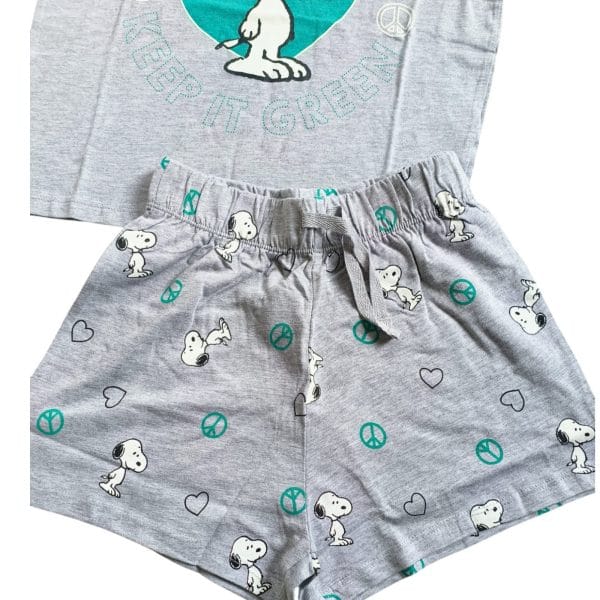 Girls Grey Snoopy Shorts & T-Shirt Pyjamas - Image 3
