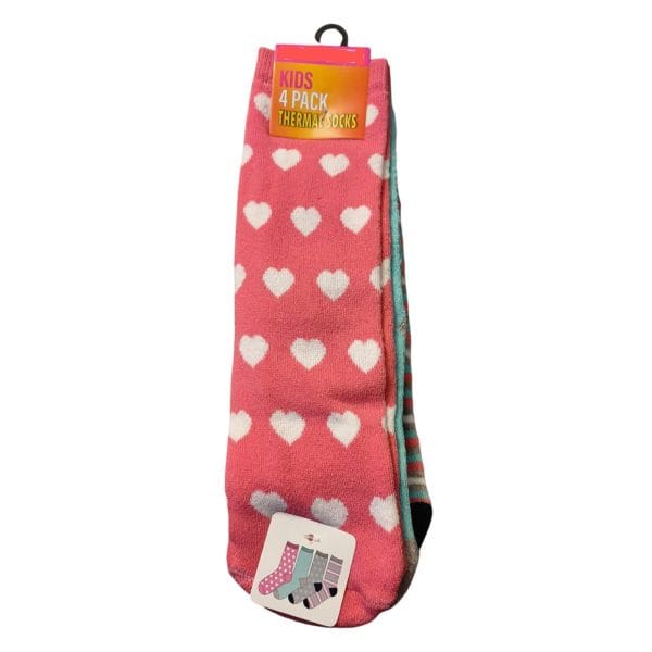 Pink Heart Thermal Socks; 4-Pack