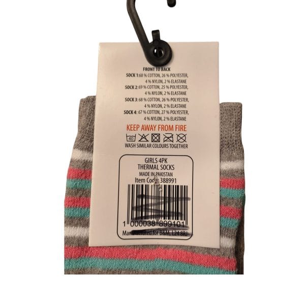 Pink Heart Thermal Socks; 4-Pack - Image 3