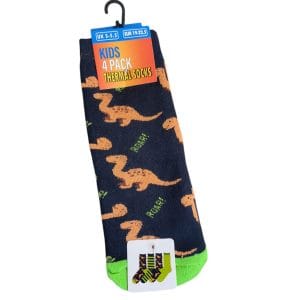 Orange & Green Dinosaur Mixed Thermal Socks; 4-Pack