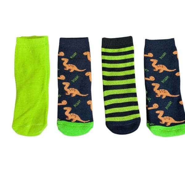 Orange & Green Dinosaur Mixed Thermal Socks; 4-Pack - Image 3