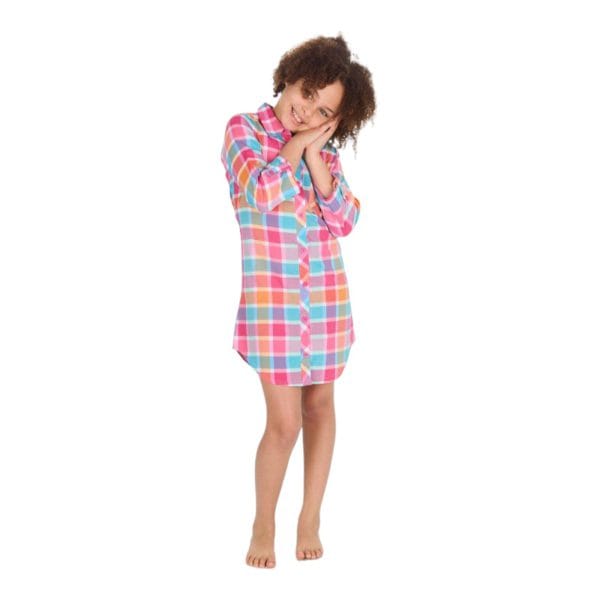 Older Girls Pink Checked Night Shirt - Image 2