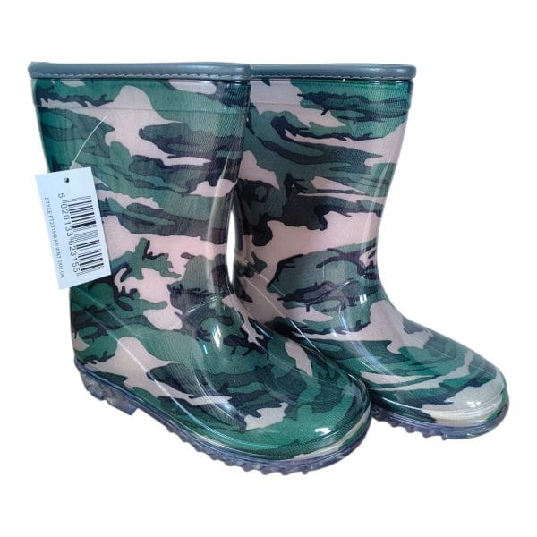 Boys Green Camo Wellington Boots